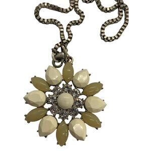 Vintage Large Pendant Statement Necklace Acrylic Jewels Beige Box Chain